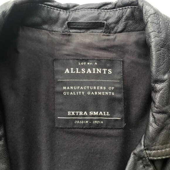 ALLSAINTS Men's/Unisex Conroy Crinkled Leather Biker Moto Jacket Black Olive XS - Picture 9 of 16